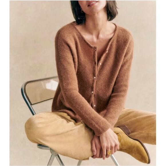 NWT SEZANE Cardigan Sweater XS ITALY Mohair Alpaca Brown Pearl-Button-Up”Gaspard - Picture 1 of 12